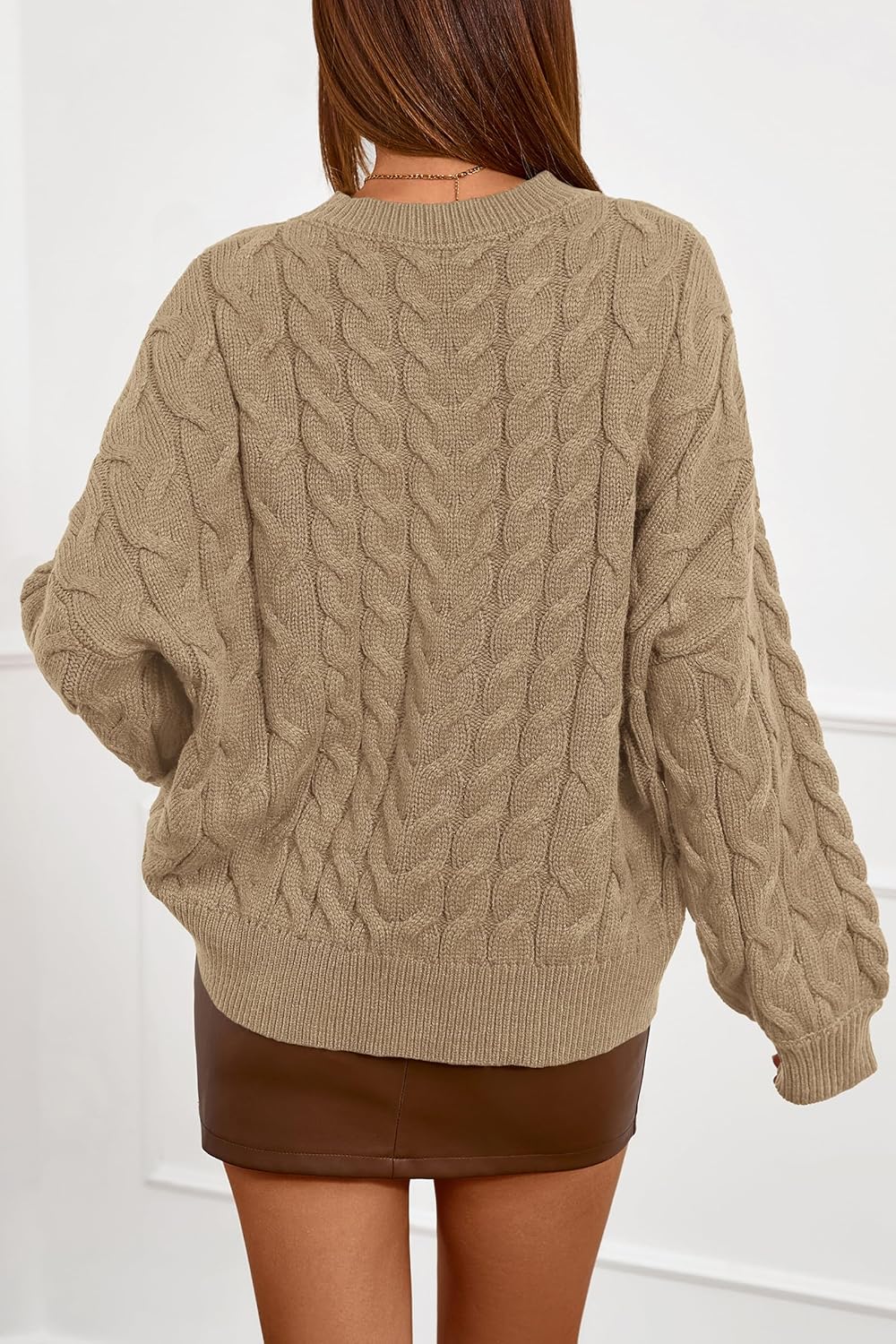 dowerme Women's Oversized Sweaters 2025 Long Sleeve Crewneck Cable Knit Chunky Pullover Cute Fall Outfits Winter Clothes - Image 5