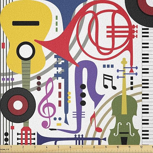 Miniatura 590 de Lunarable - Tela para amantes de perros de The Yard, patrón divertido de animales de dibujos animados en posiciones caprichosas estirando y Beige y