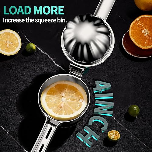 Miniatura 4 de Exprimidor grande de limón de acero inoxidable, exprimidor de lima y cítricos con asas de silicona, exprimidor de mano de extracción máxima