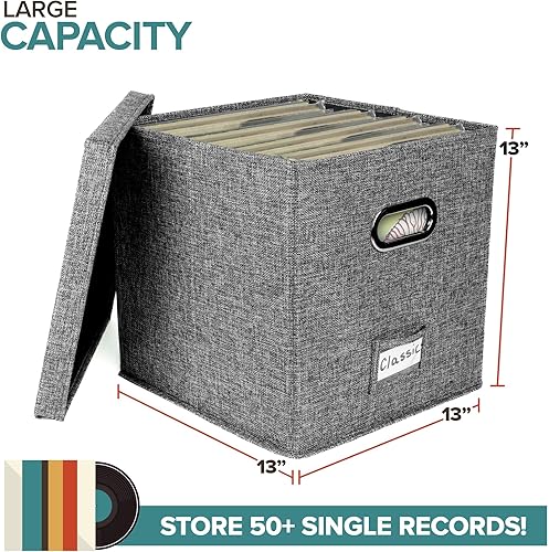 Miniatura 9 de Juego de 2 cajas de almacenamiento de discos de vinilo para hasta 50 álbumes de 12 pulgadas, caja de registros, almacenamiento de álbumes LP, cajas