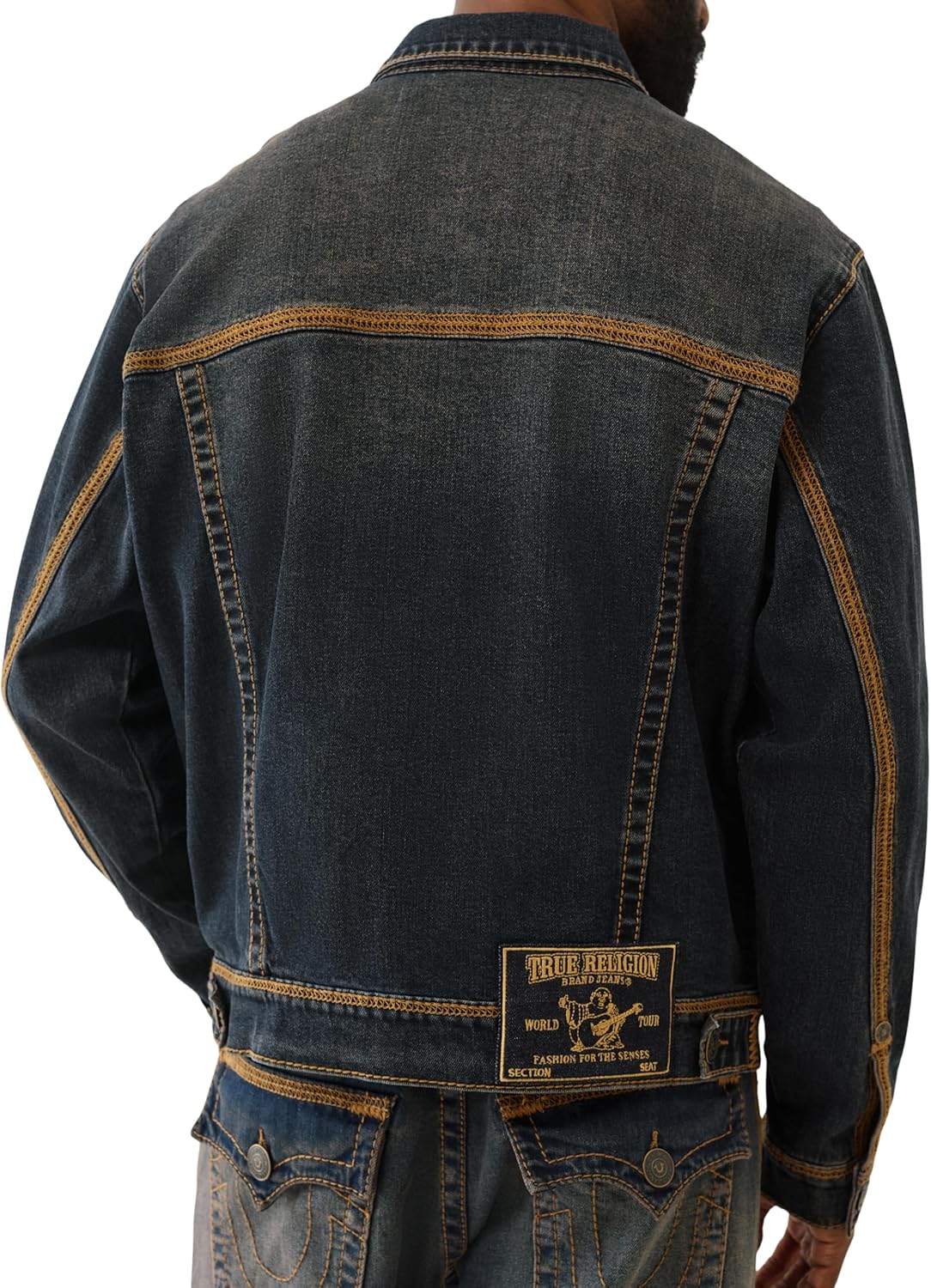True Religion Men's Super T Flatlock Trucker Jacket – Contrast Stitch Denim Jacket with Logo