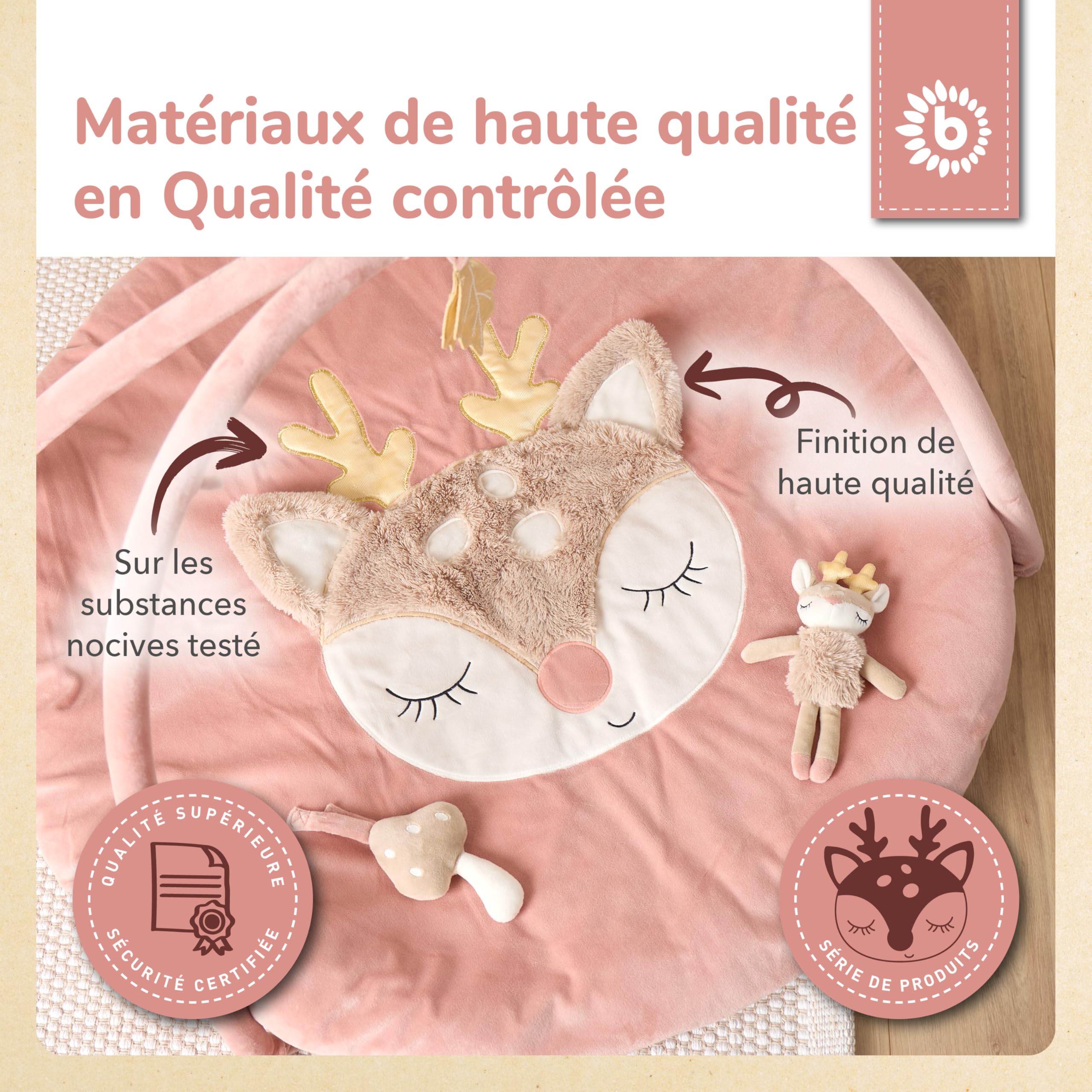 Bieco Tapis d'éveil avec arche d'activités Reh Ella | Couverture bébé Reh Ella | Tapis d'éveil bébé avec arche de jeu | Tapis d'activités bébé sol Gym Tapis de jeu