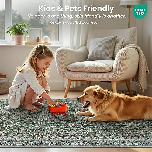 Miniatura 118 de Rugland Alfombras de área de 8 x 10, alfombra lavable resistente a las manchas, alfombras antideslizantes para sala de estar, alfombras tribales