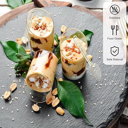 Miniatura 3 de Ruisita Paquete de 60 tazas de postre de 3 onzas, mini tazas de postre de plástico transparente con cucharas inclinadas redondas para servir postre,
