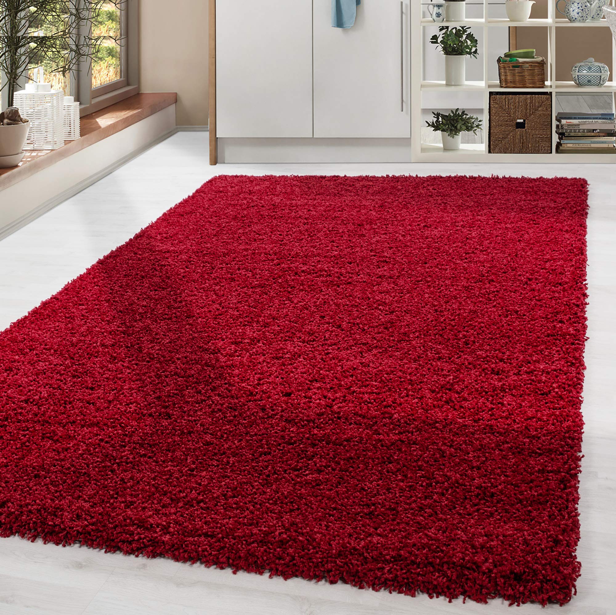 HomebyHome Alfombra Salon Peludo de Pelo Largo Rojo 60x110 cm - Alfombras de Habitacion Sala de Estar Modernas Suave y Esponjoso - Alfombras Dormitorio Moqueta Cocina Pasillo Corredor