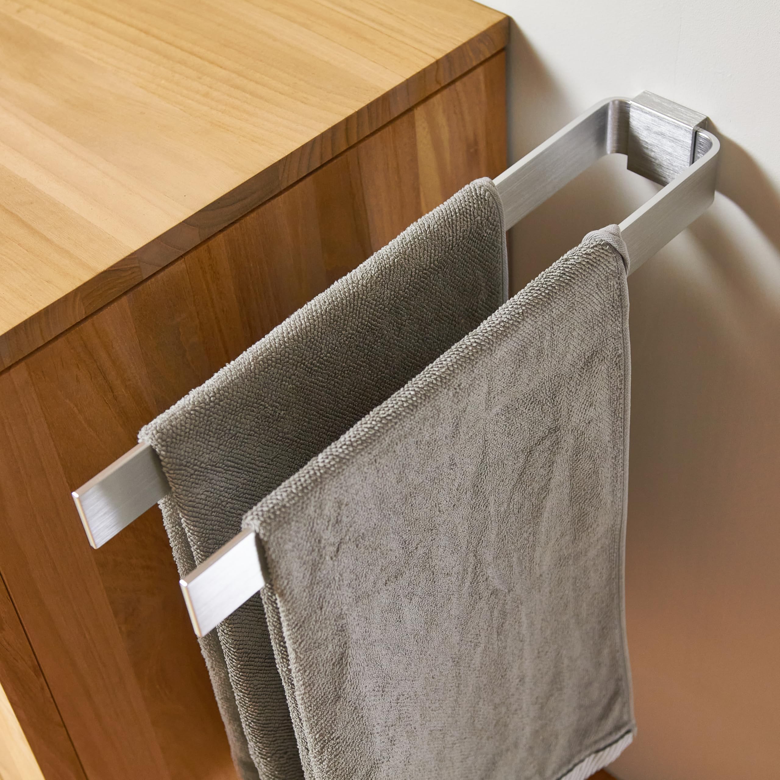 Designfabrik Hamburg Modern Double Towel Rail 42 cm Brushed Silver Aluminium