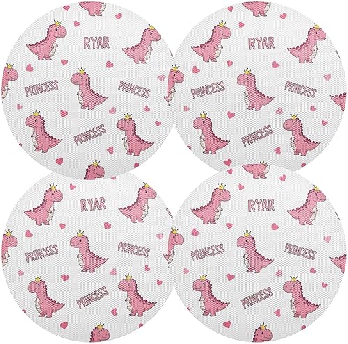 Miniatura 2 de Cute Pink Cartoon Dinosaurs Dinner Table Placemats, Heat Resistant Non Slip PVC Placemats Round for Kitchen one sizex6
