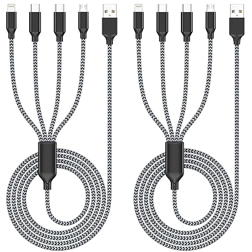 Paquete de 2 cables de carga múltiple de 4 pies, cable de carga 4 en 1 de nailon trenzado, cargador de teléfono universal con tipo C, micro USB,
