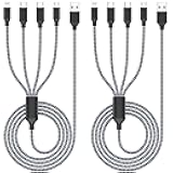 Multi Charging Cable 4ft 2Pack, Doub Tyep-C 4 in 1 Charging cable Nylon Braided Lightning iPhone Charger,Universal Charger Phone Cord With Type-C,Micro USB,IP Port for iPhone17-5/Android -Black Grey