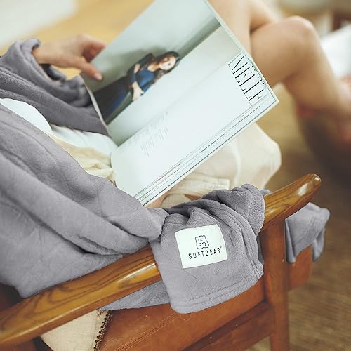 Miniatura 5 de Manta gris de franela con patrón semicircular, suave, esponjosa, de felpa y cálida para cama, sofá, camping