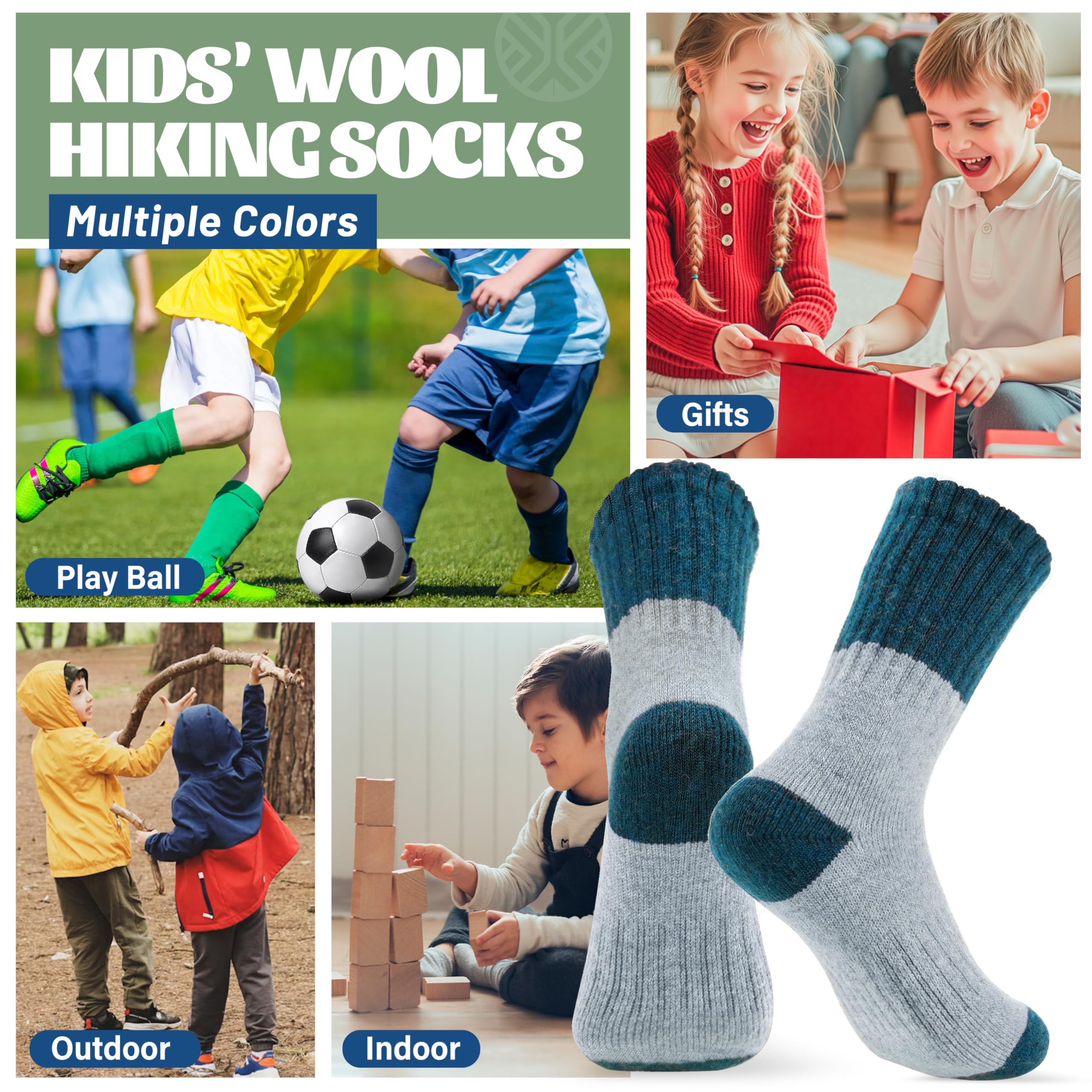 MOSEY KOSY 6 Pares Calcetines Niños Lana Merino para Caminar Chicos Chicas Bebés Invierno Térmicos Gruesos Abrigados Acolchados Calcetines Crew para Senderismo
