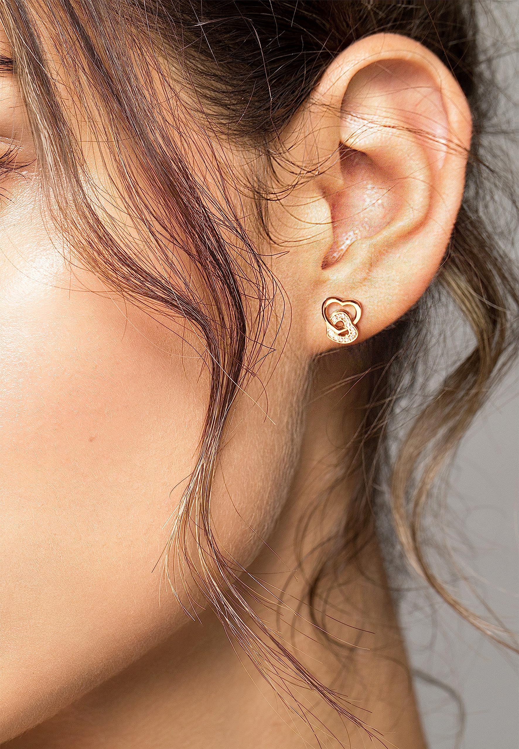 SOFIA MILANI - Damen Ohrringe 925 Silber - mit Zirkonia Steinen - Doppeltes Herz Ohrstecker