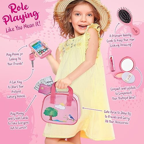 Miniatura 5 de Bolsa de juego para niños de 3 a 5 años, 4 a 5 años, juguetes para niñas de 3 a 4 años con maquillaje de imitación, llaves, teléfono inteligente,