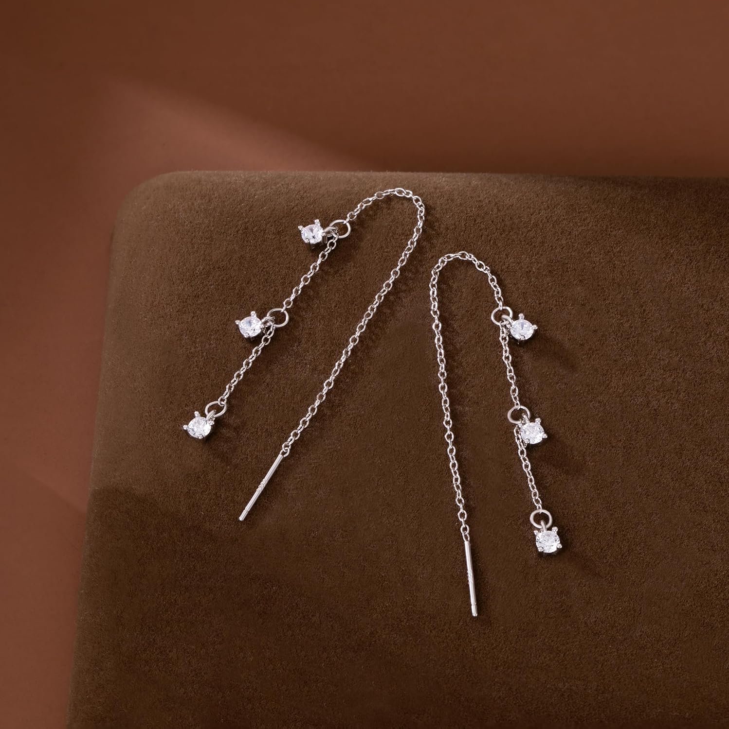 SLUYNZ Solid 925 Sterling Silver CZ Dangle Earrings Chain for Women Teens Threader Drop Earrings Tassel - Image 5