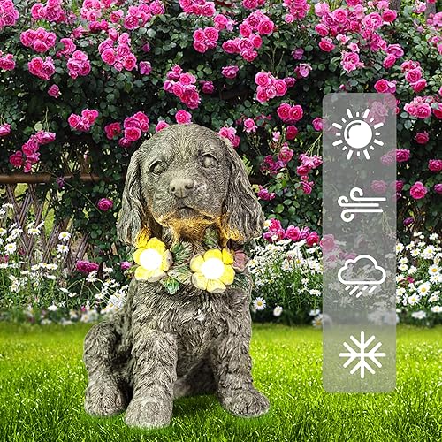 Miniatura 7 de Ovewios Estatua de jardín regalo conmemorativo para perro decoración artística de patio con luces LED solares impermeables estatuilla de jardín de