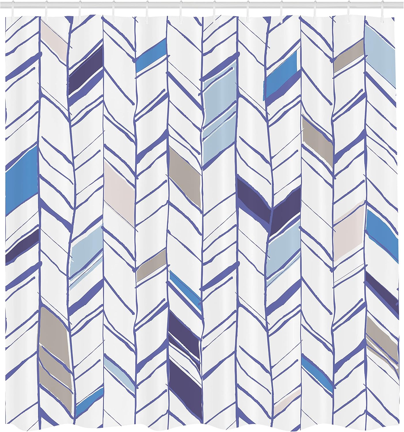 Ambesonne Chevron Shower Curtain, Tribal Zigzag Lines Pattern in Various Shades Geometric Sketch, Cloth Fabric Bathroom Decor Set with Hooks, 69" W x 75" L, Violet Blue White