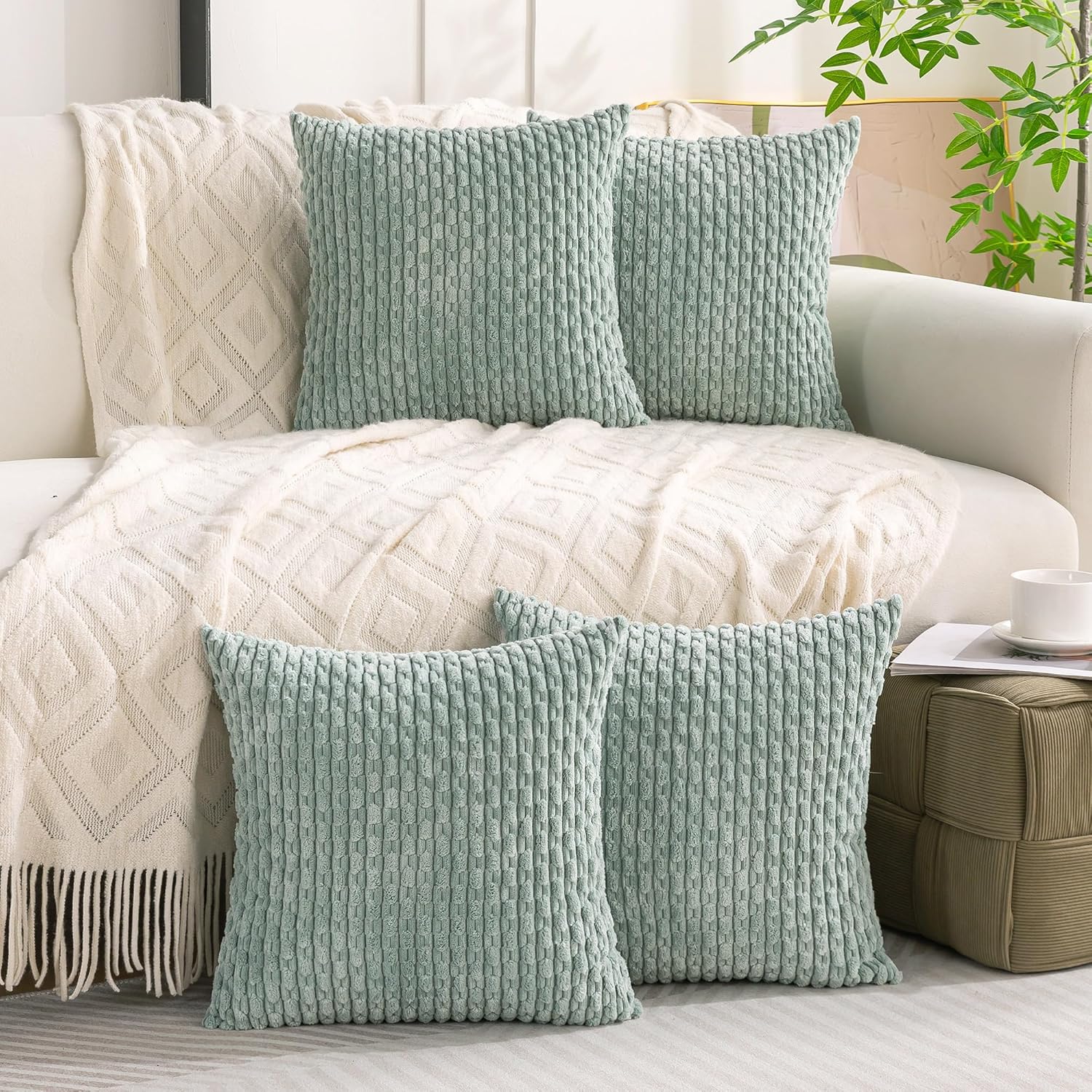 Amazon.com: Cozoomy Set of 4 Light Teal Decorative Pillow Covers 18x18 ...