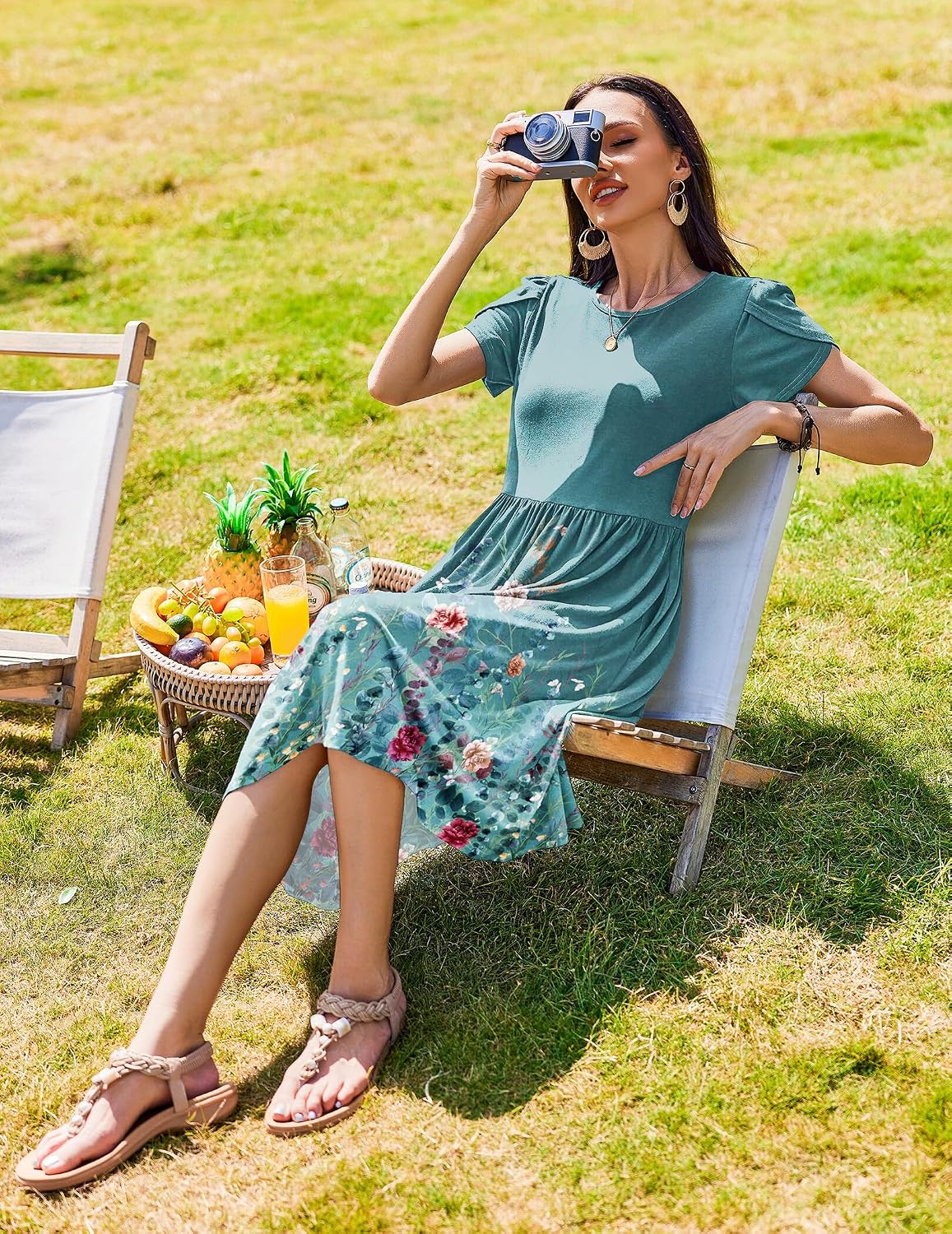 Zeagoo Women's A-Line Midi Sundress - Short Sleeve Floral with Pockets — view 6