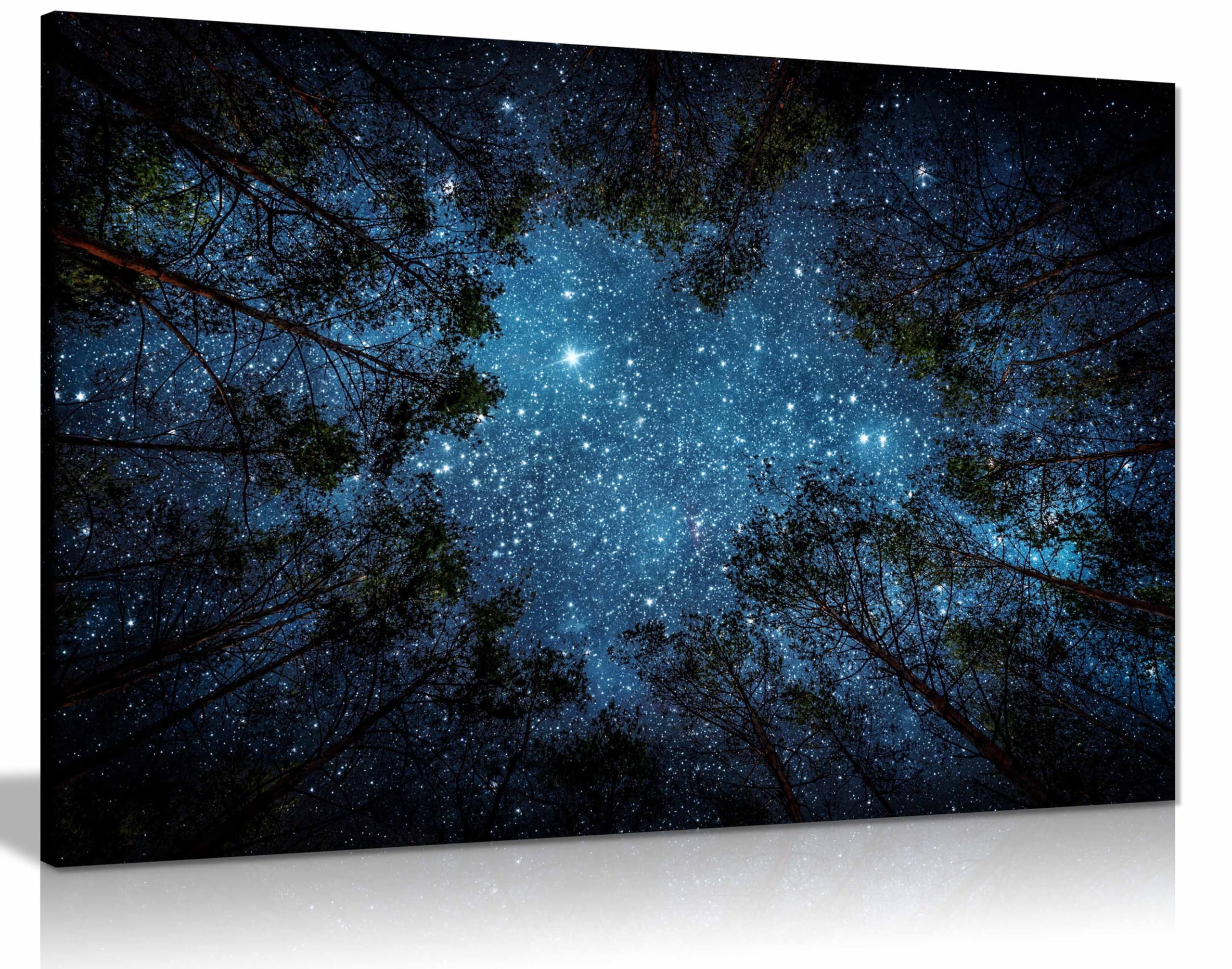 Lienzo enmarcado con diseño de estrellas en bosque nocturno, imágenes para paredes del hogar, dormitorio, sala de estar y decoración de baño, 61 x 41 cm