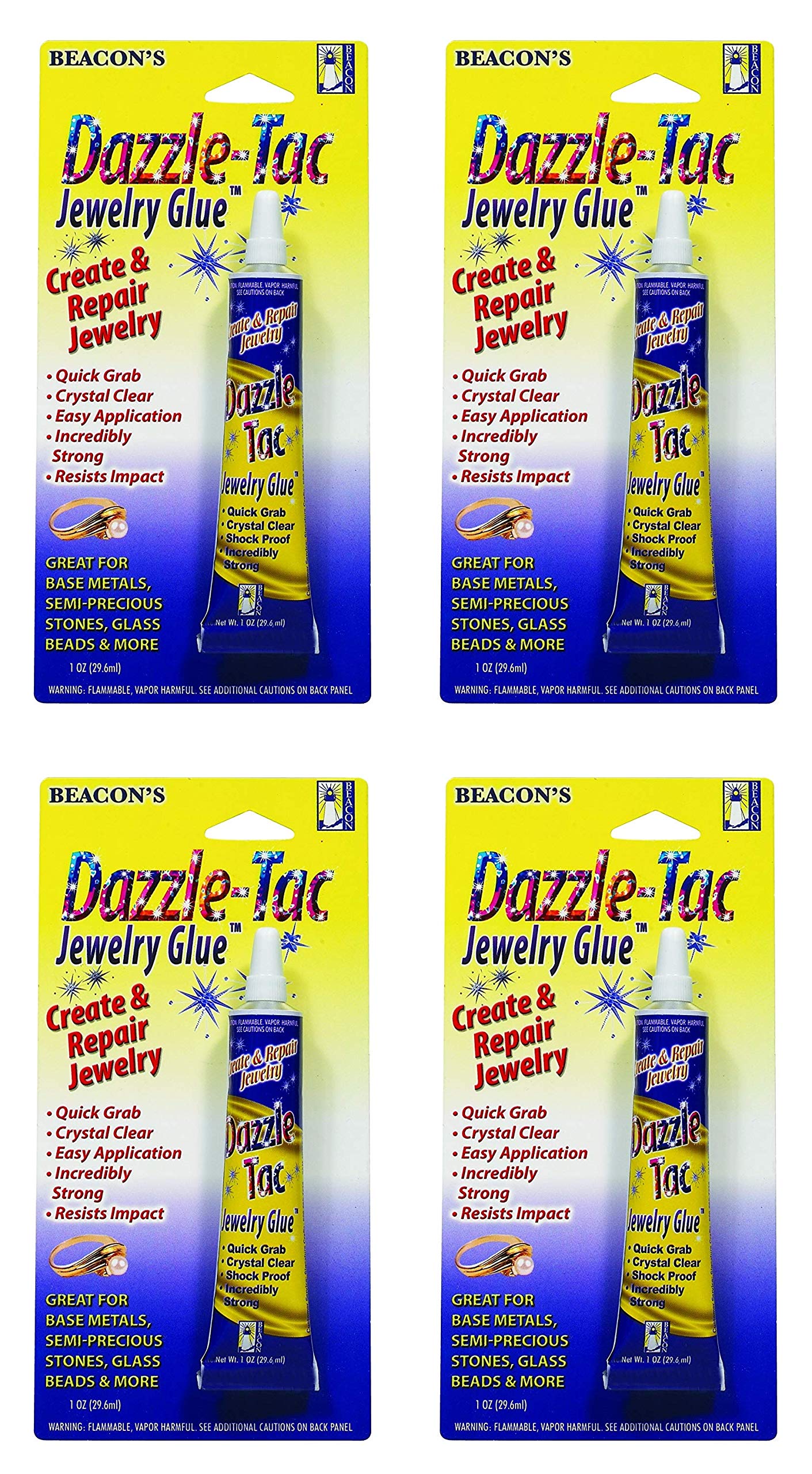 BEACON Dazzle-Tac Extra Strong Jewelry Glue - Crystal Clear, Waterproof & Shock Resistant - Perfect for Base Metals, Glass, Mirror and More, 1-Ounce,