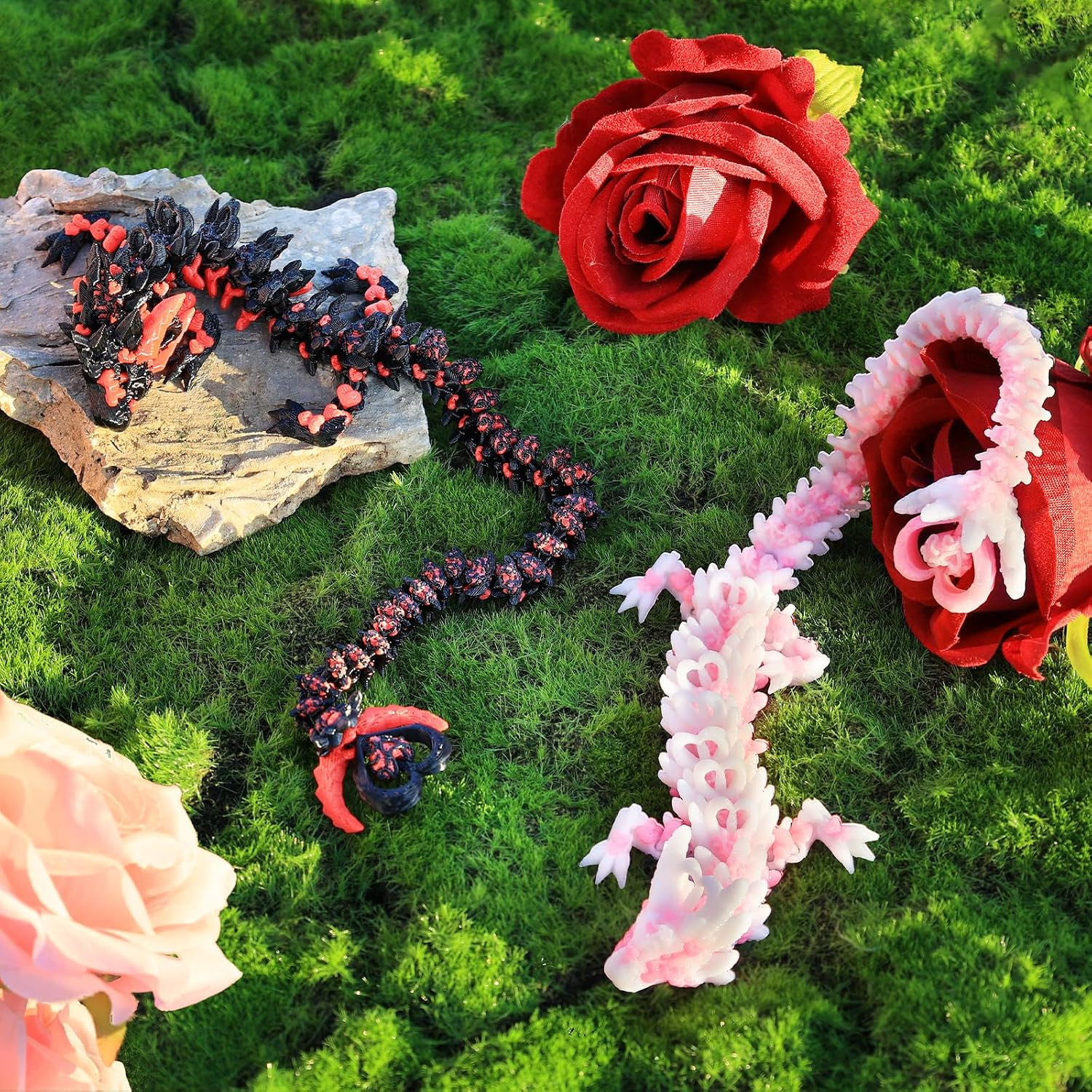 3pcs 12in 3D Printed Crystal Dragon,3D Printed Flexible Articulated Dragon,Home Office Decor Executive Desk Toys, Fidget Toys for Autism/ADHD (Light Heart Dragon Dark Heart Dragon) image 4