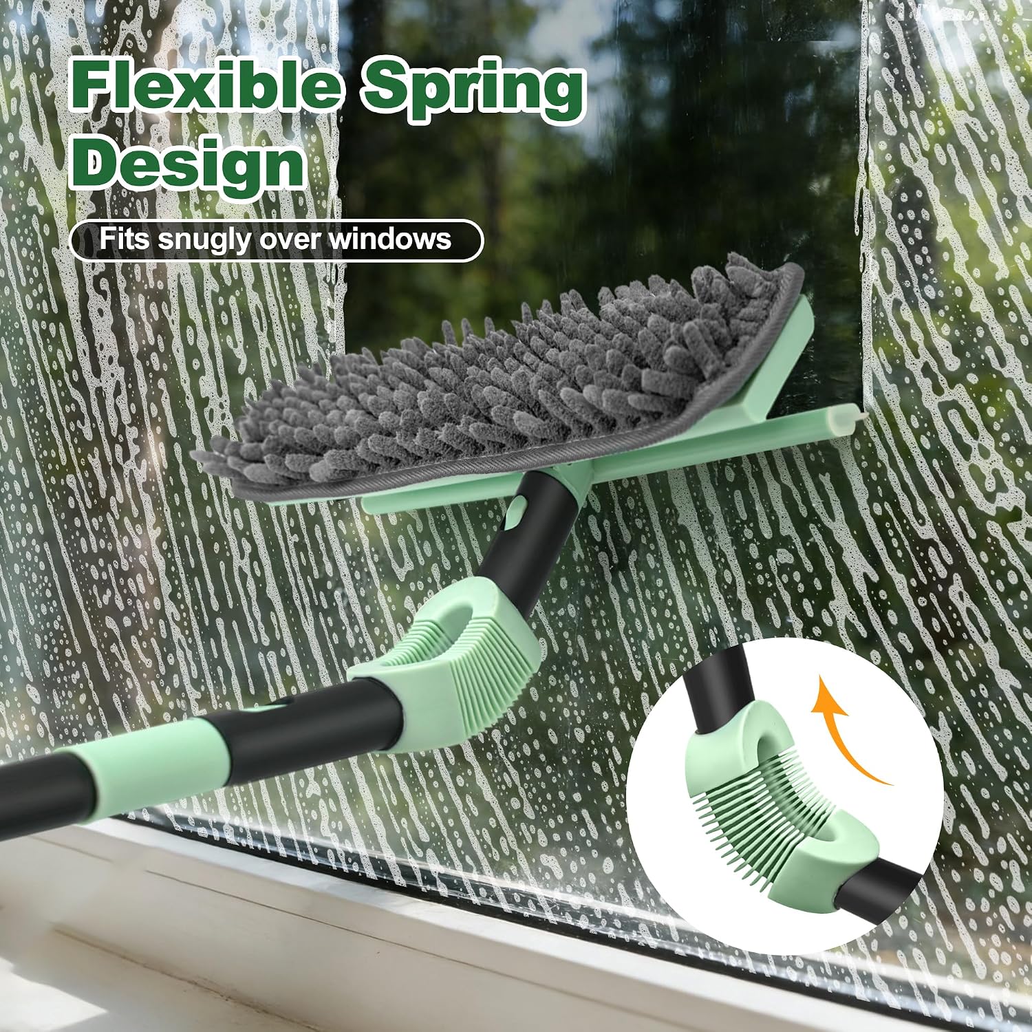 Window Squeegee with Extension Pole, 73.6 Inch Bendable Head Telescoping Long Handle Window Cleaner, 2-in-1 High Window Cleaning Tool Kit for Indoor/Outdoor Window and Car Glass