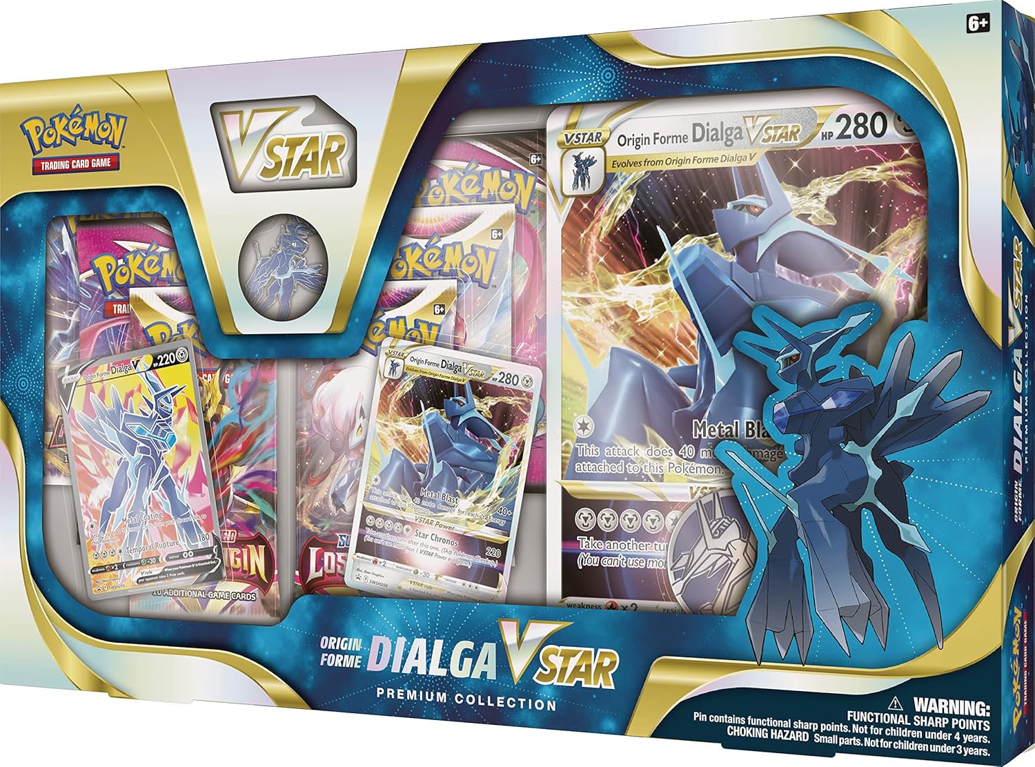 Pokémon TCG: Origin Forme Dialga VSTAR Premium Collection (2 Etched Foil Promo Cards, 1 Foil Oversize Card & 5 Booster Packs)