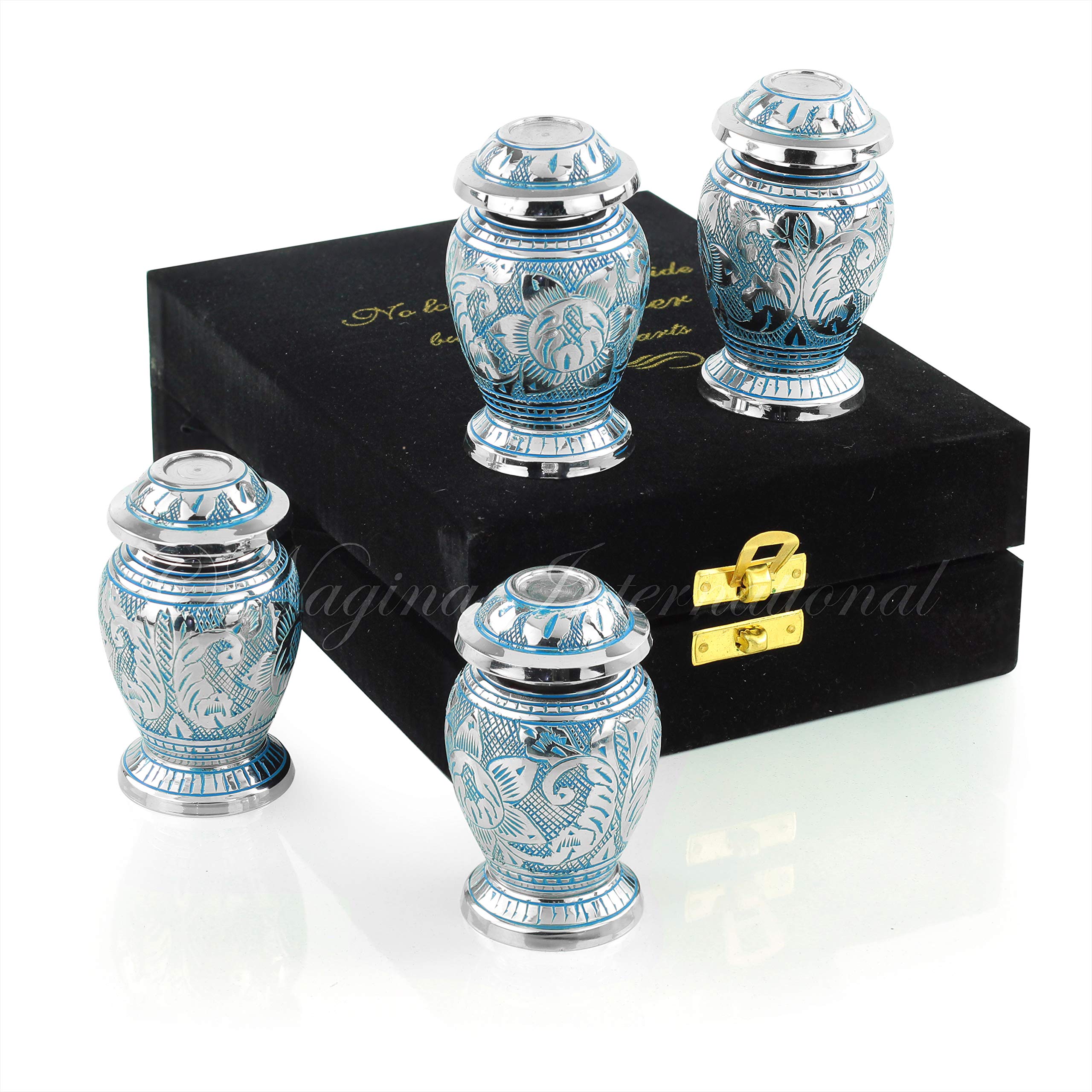 Set 4 Mini Urne Funerarie In Alluminio Oro Cosmico | Portaceneri Con Scatola In Velluto Per Ricordo - 3