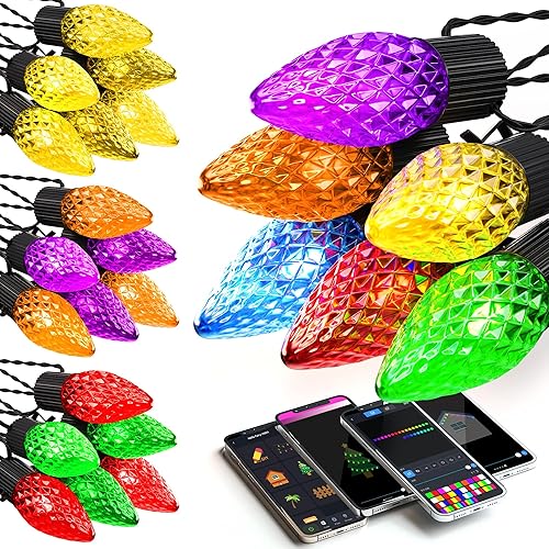 Luces de Navidad inteligentes C9 para exteriores, 115 pies, 150 LED, tira de luces RGB controladas por aplicación con más de 80 modos de cambio de