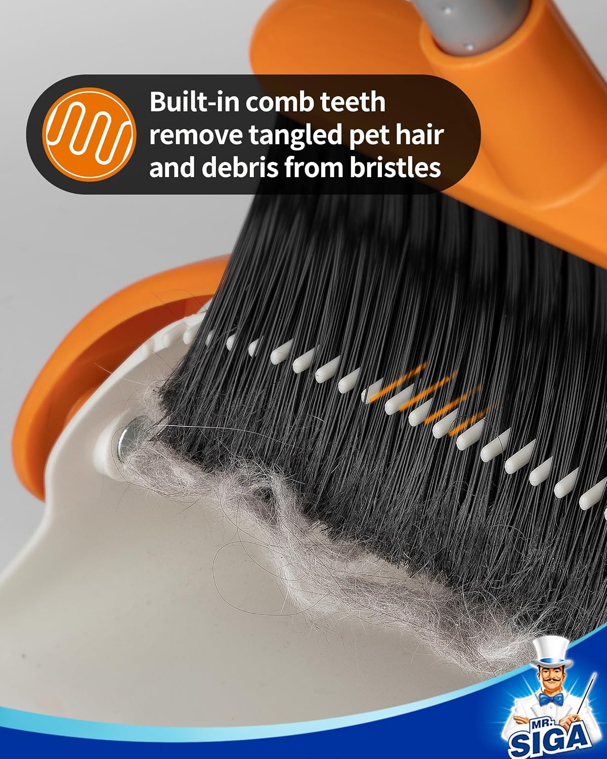MR.SIGA Broom and Dustpan Set with Adjustable Long Handle, White & Orange image 4