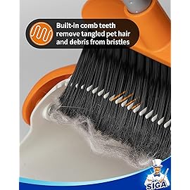 MR.SIGA Broom and Dustpan Set with Long Handle, Stand Upright Broom with Dustpan Combo for Cleaning Office, Garage, Lobby, Lightweight Sweeping Set, 51.7(131 cm) Long Handle, White & Orange