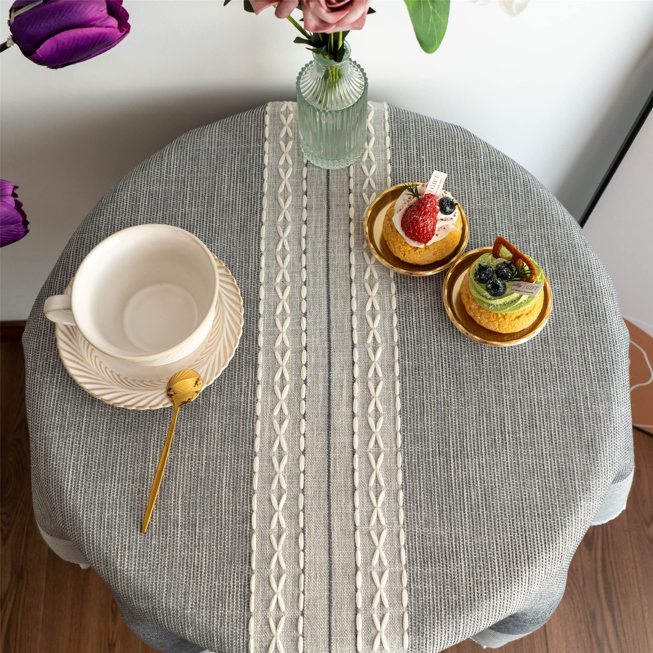 Hpxrom Petite Nappe Carrée En Coton Et Lin, Marron Clair, Anti-poussière Et Lavable, Broderie Bohème, Nappe Rustique Pour Café, Fête, Cuisine, Salle à Manger, 91,4 X 91,4 Cm