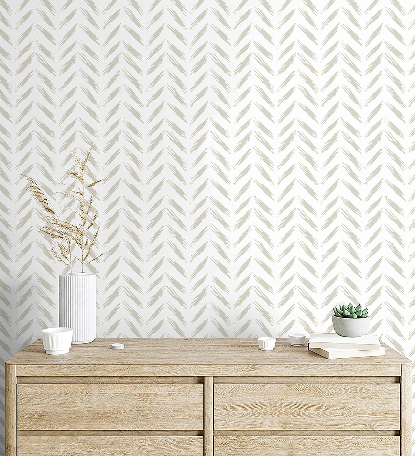 Peel and Stick Wallpaper Boho Modern Wall Paper Self-Adhesive Contact Paper Thicken Waterproof Easy to Clean Decorative Removable Herringbone Geometric for Bedroom Bathroom Vinyl Film 17.3in x 394in