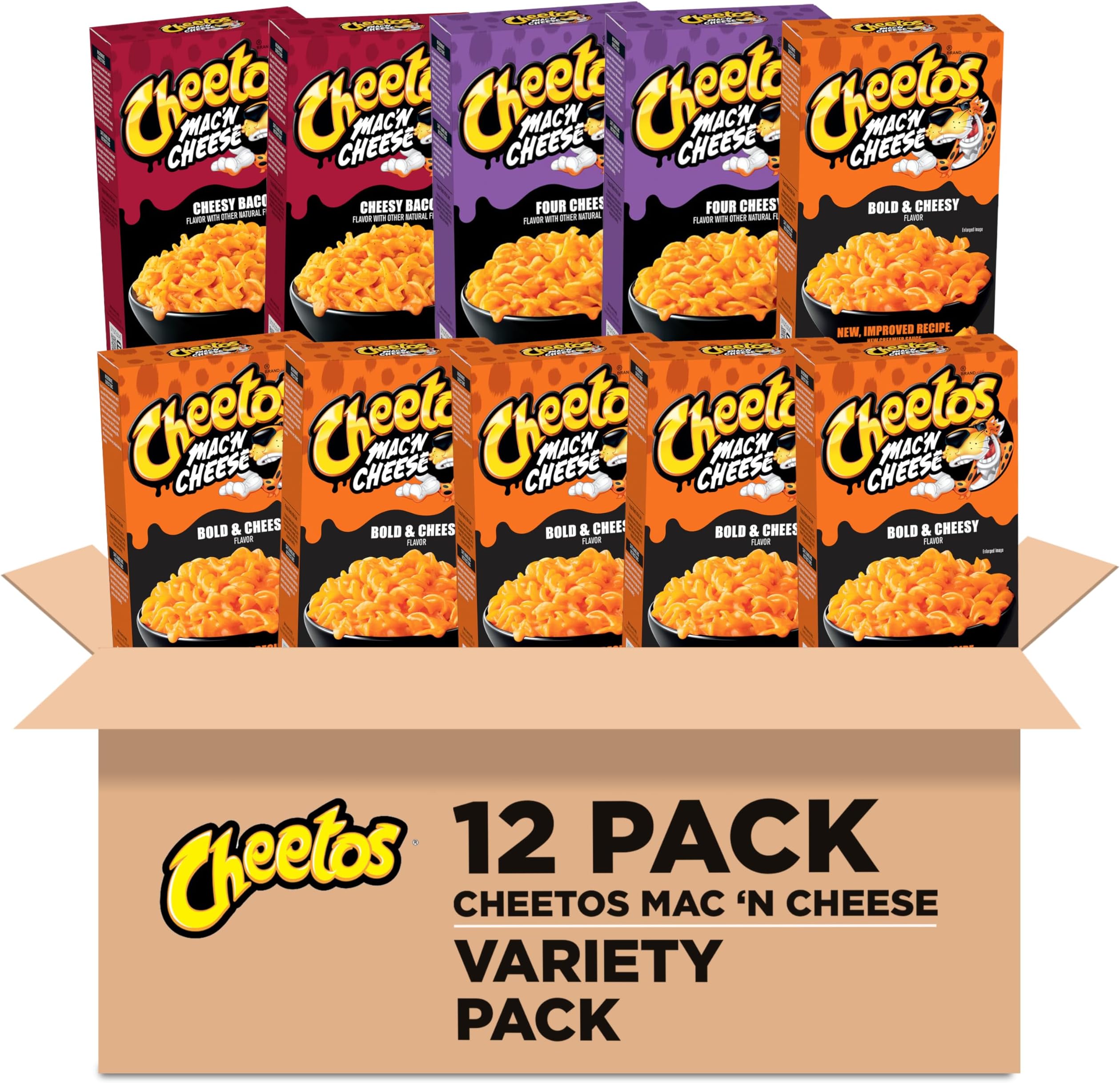 Cheetos Mac & Cheese, Non-Spicy 3 Flavor Variety Pack, (12 Boxes)