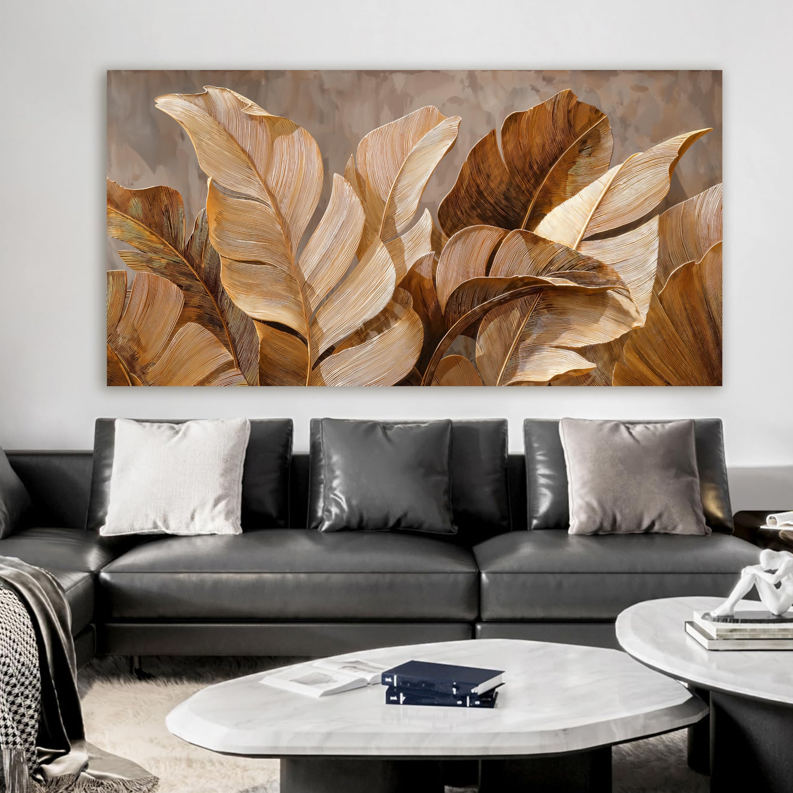 Aefouu Inner Frame Wall Art Pictures For Living Room Botanical Art Paintings Artwork For Wall Decor Brown Modern Decor Artwork For Walls(70X140cm/28X55in/Internal Frame)