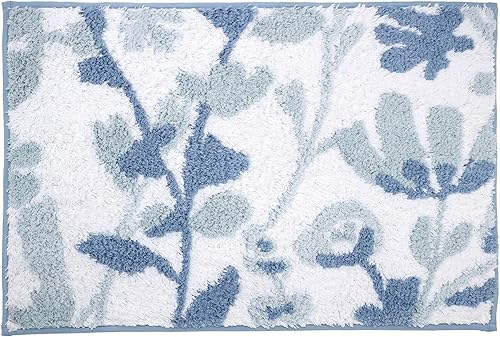Miniatura 2 de IZOD - Alfombra de baño, alfombra de baño de algodón, decoración floral de baño, artículos esenciales para dormitorio (azul místico, 20 x 30