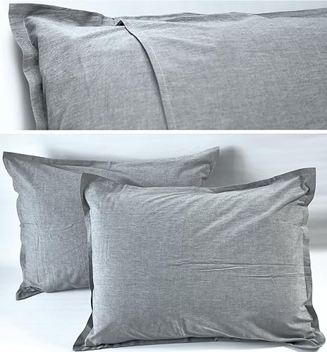 Miniatura 5 de Eikei - Juego de funda de edredón de algodón lavado cambray, color sólido, estilo casual, moderno, relajado, suave, aspecto arrugado natural (tamaño