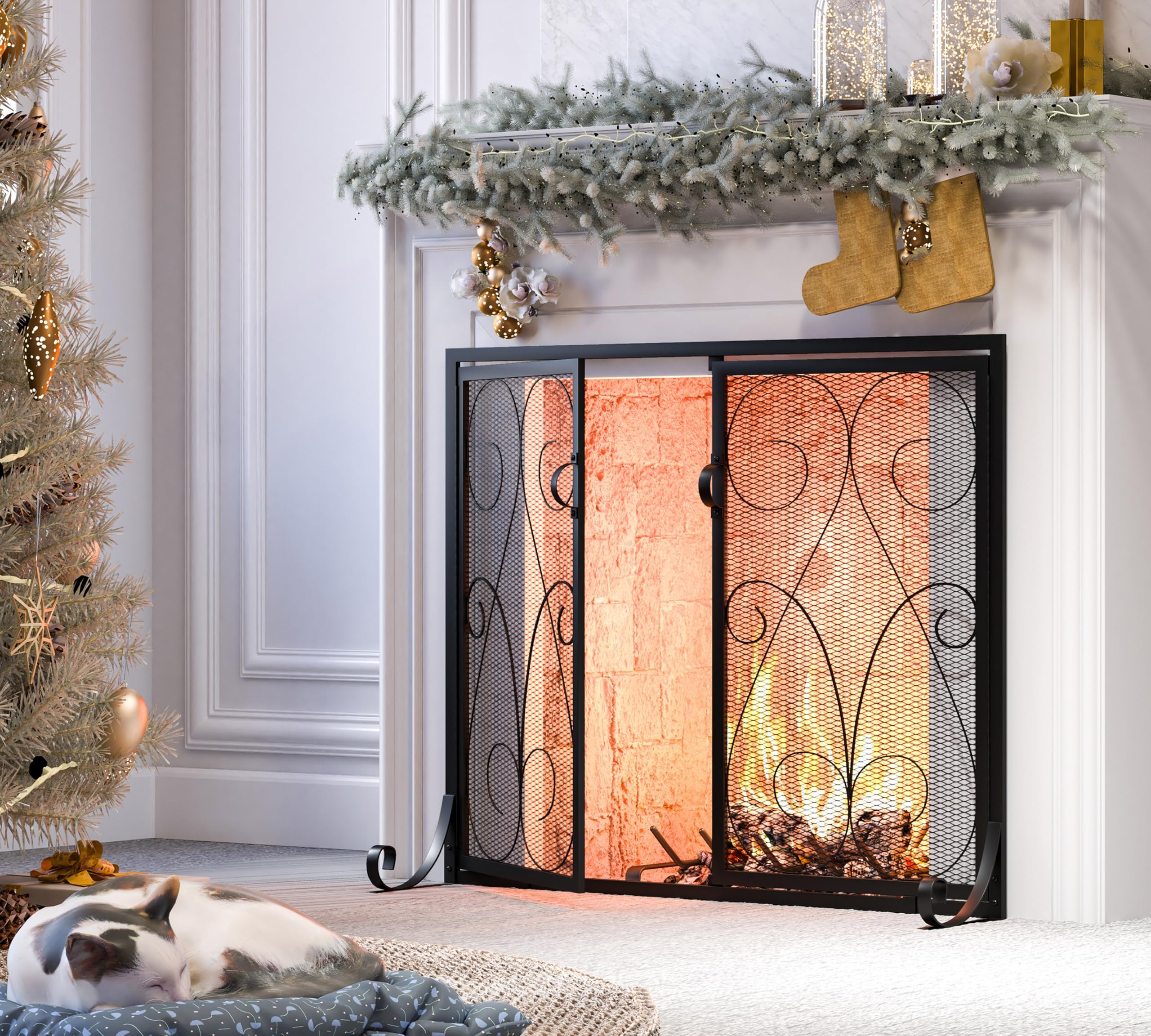 Amazon.com: Deco 79 Metal Scroll Arched 1 Panel 2 Door Fireplace Screen ...