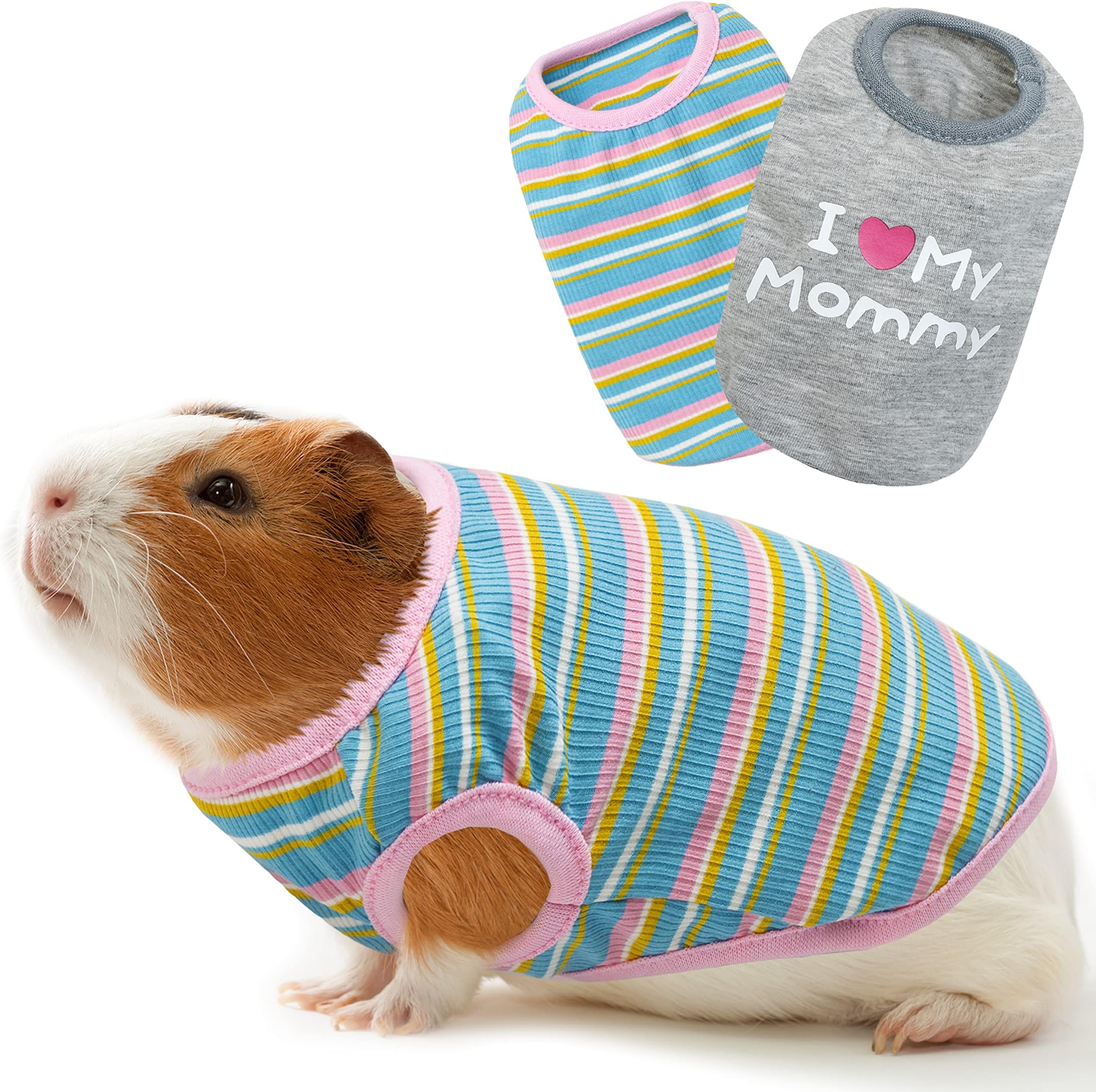 Guinea Pig Clothes - 2 Pack Cute Small Animal Vest Clothes for Rat Rabbit Chinchilla Ferret Kitten Chihuahua - Soft Breathable T-Shirt Pet Costume
