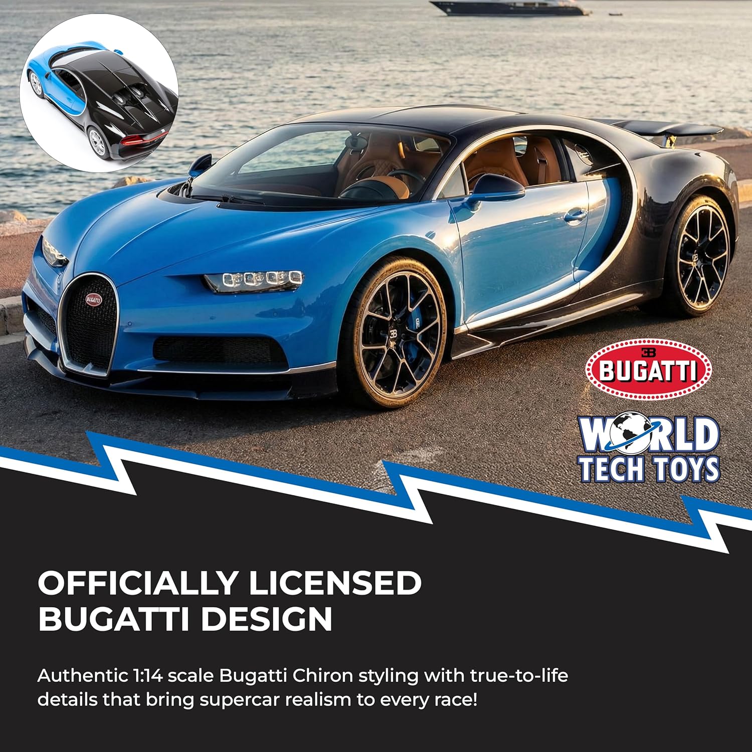 World Tech Toys Bugatti Chiron 1:14 RTR Electric RC Car – Officially Licensed Supercar – Full Function 2.4 GHz Remote Control – Kids 6+