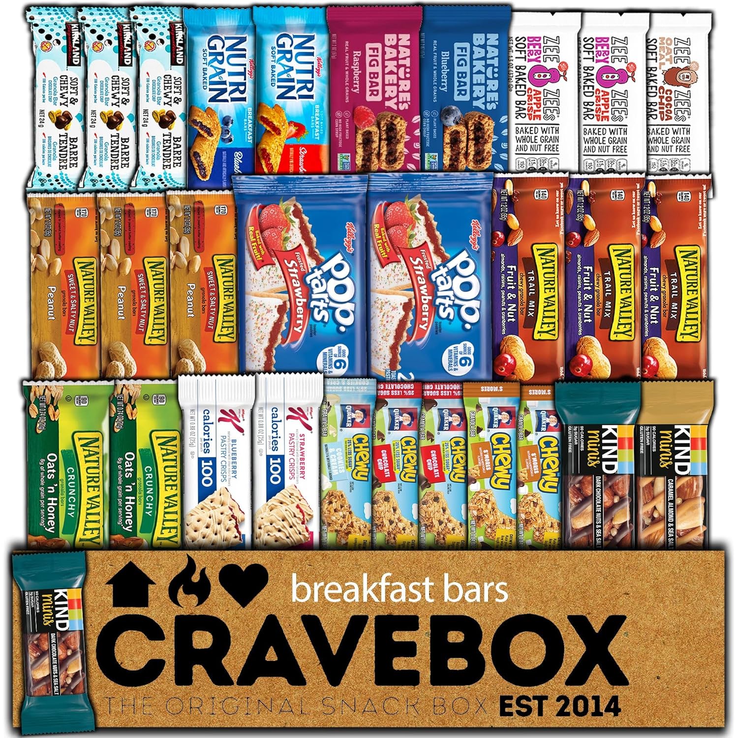 CRAVEBOX Deluxe Breakfast Bars Mix (30ct) - Easter Healthy Snacks to Go, Granola Cereal Nutrition Healthy Bar Mix Assortment Variety Pack, Snacks Gift Care Package for Office or Home College Back to School