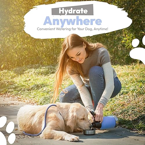 Miniatura 3 de Botella de agua portátil para perros con 2 cuencos de agua extraíbles para perros, botella de agua de acero inoxidable aislada a prueba de fugas,
