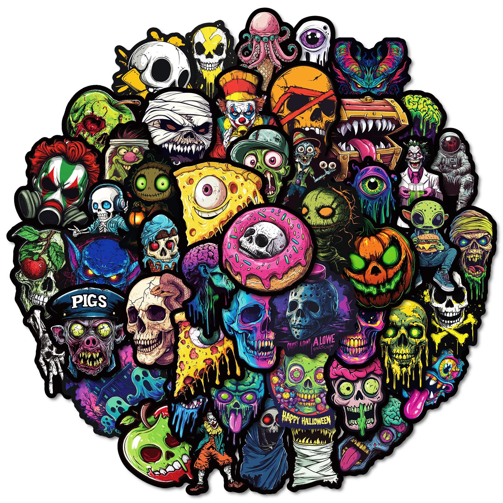50 calcomanías góticas de terror para botella de agua para laptop, calcomanías de monstruo de calavera para álbumes de recortes, equipaje, guitarra, monopatín, bicicleta, coche, calcomanías