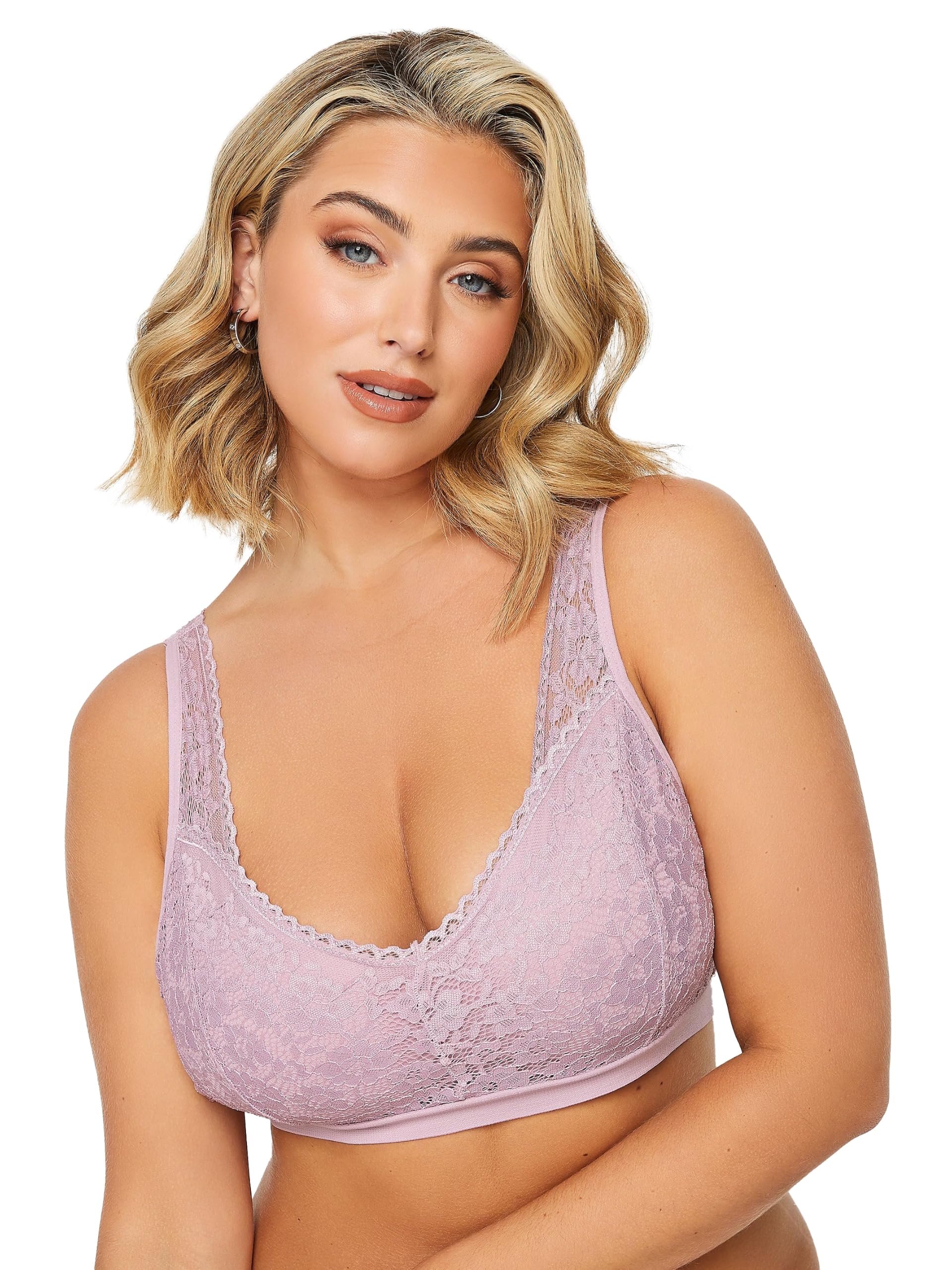 Yours Women's Pink Curve Seamless Lace Padded Non-Wired Bralette - Plus Size Curve
