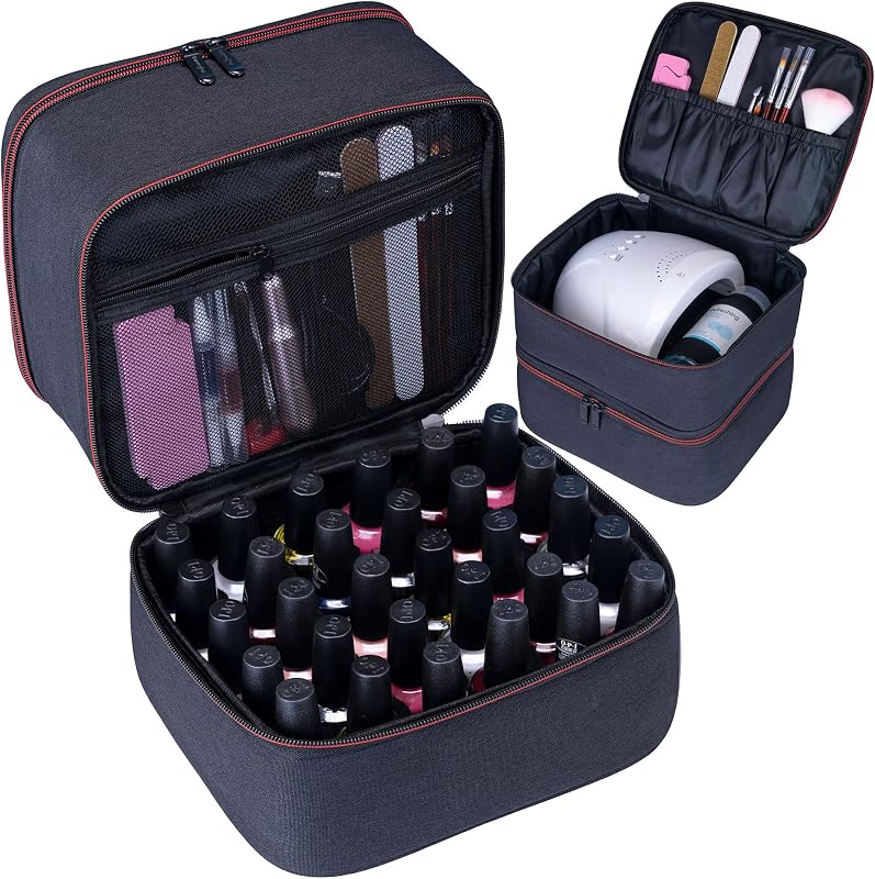 ButterFox Estojo Organizador para Esmaltes com Divisórias, Compartimentos para Lâmpada LED/UV e Acessórios, Preto/Vermelho, BF658-9