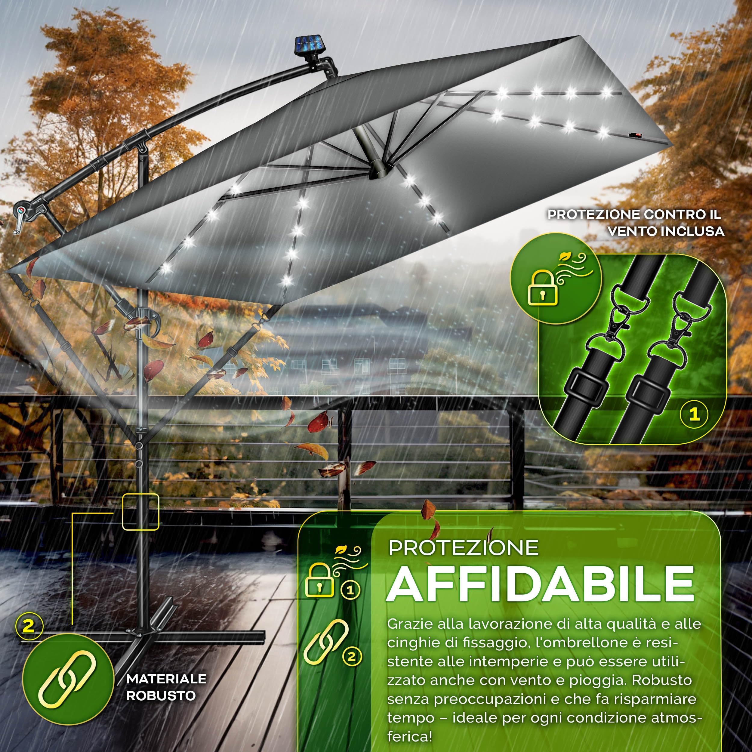 tillvex® Ombrellone da Giardino Rettangolare Ø 330 cm + Copertura con Manovella | Ombrellone Decentrato con Base & Protezione Antivento | Impermeabile & Girevole a 360°