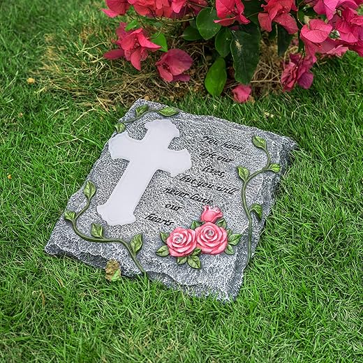 Solar Garden Memorial Stone, Cross Memorial Grave Decorations Gifts for Cemetery Outdoors Lawn Yard Home Patio Decor