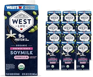 WestLife Organic Unsweetened Vanilla Soy Milk: 9g Protein, Vegan Dairy-Free, Lactose-Free, Shelf-Stable 32oz Pack of 12