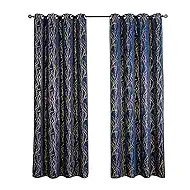 Grommets Blackout Long Window Curtains Navy Blue Gold-52W*84L 2PCS Drapes for Bedroom