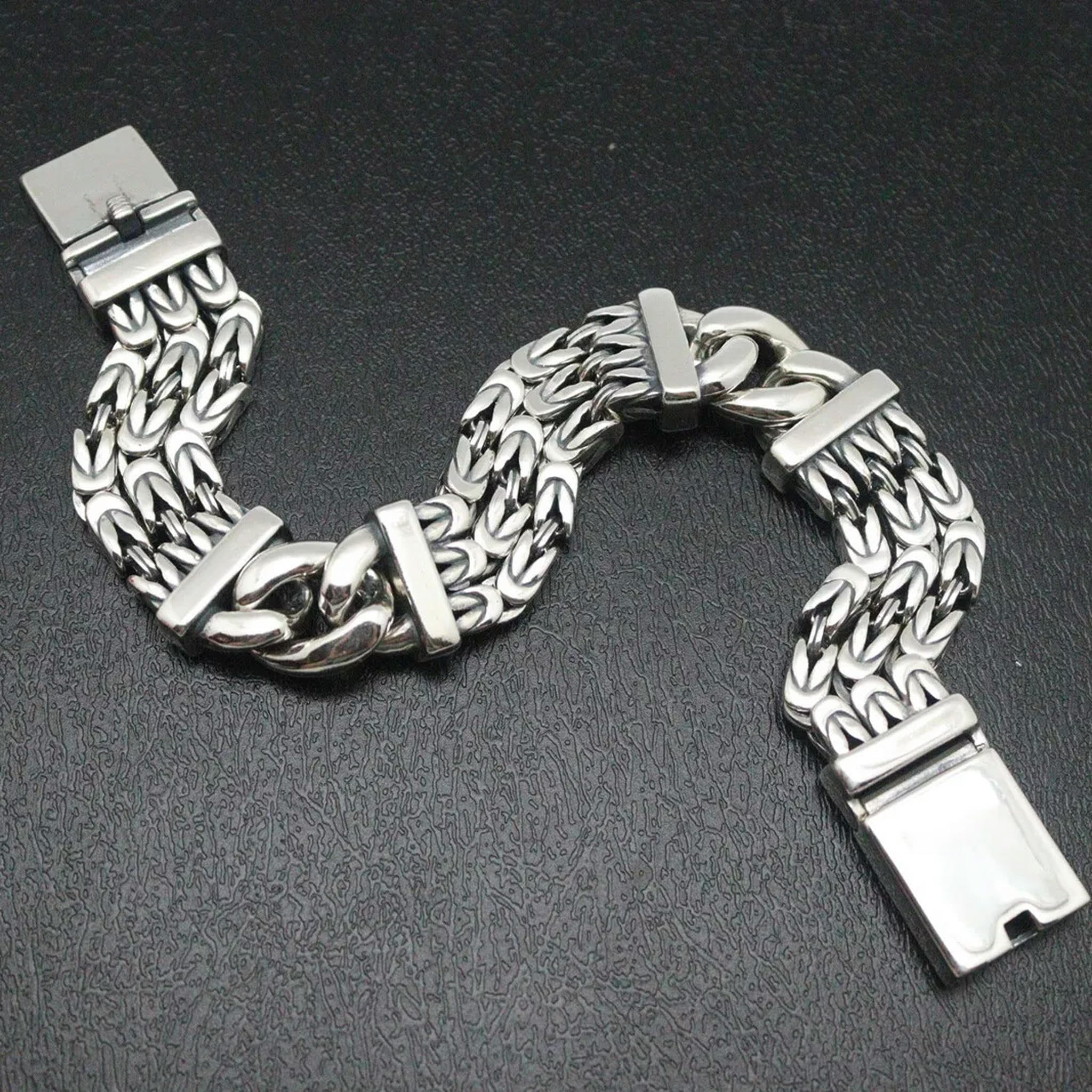 Echtes 925-Silber-Armband für Damen und Herren, 18 mm breiter, byzantinisches Glied, 8,66 Zoll lang